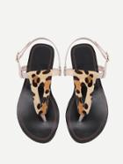 Shein Faux Fur Embellished Toe Post Leopard Strappy Sandals