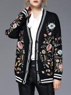 Shein Flowers Embroidered Button Cardigan