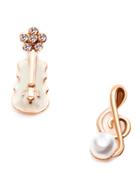 Shein Rhinestone Faux Pearl Violin Music Note Asymmetrical Earrings