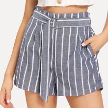 Shein Adjustable Belted Striped Shorts