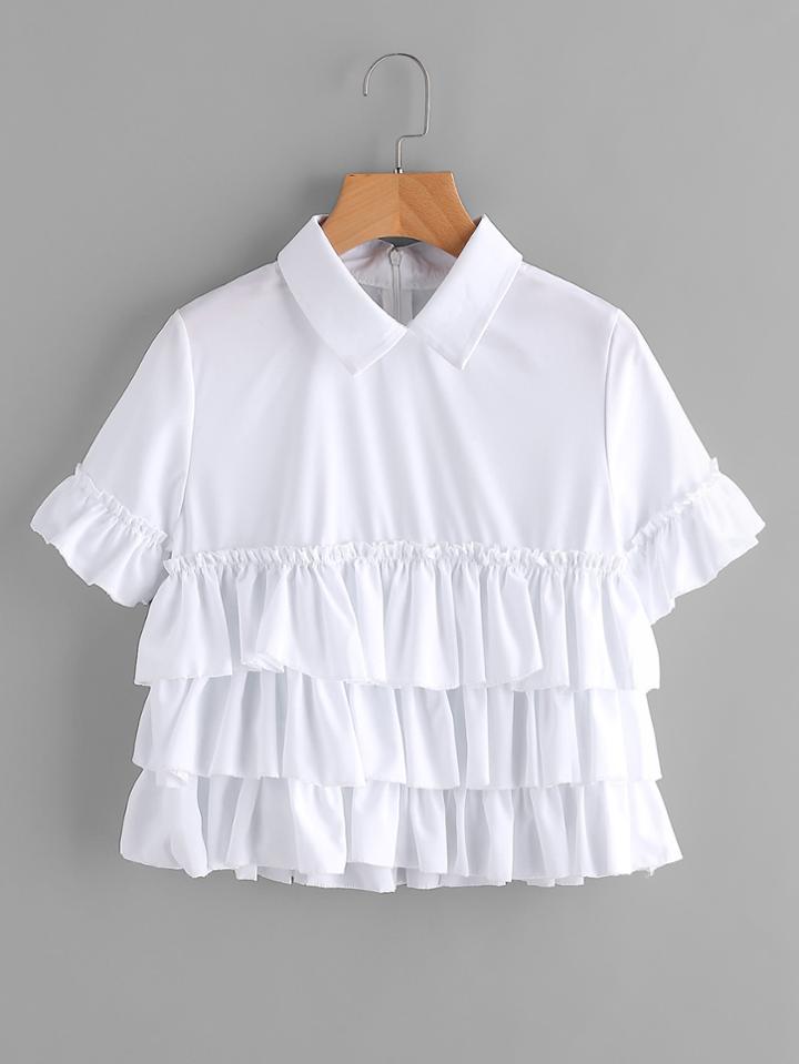 Shein Tiered Frill Trim Peter Pan Collar Blouse