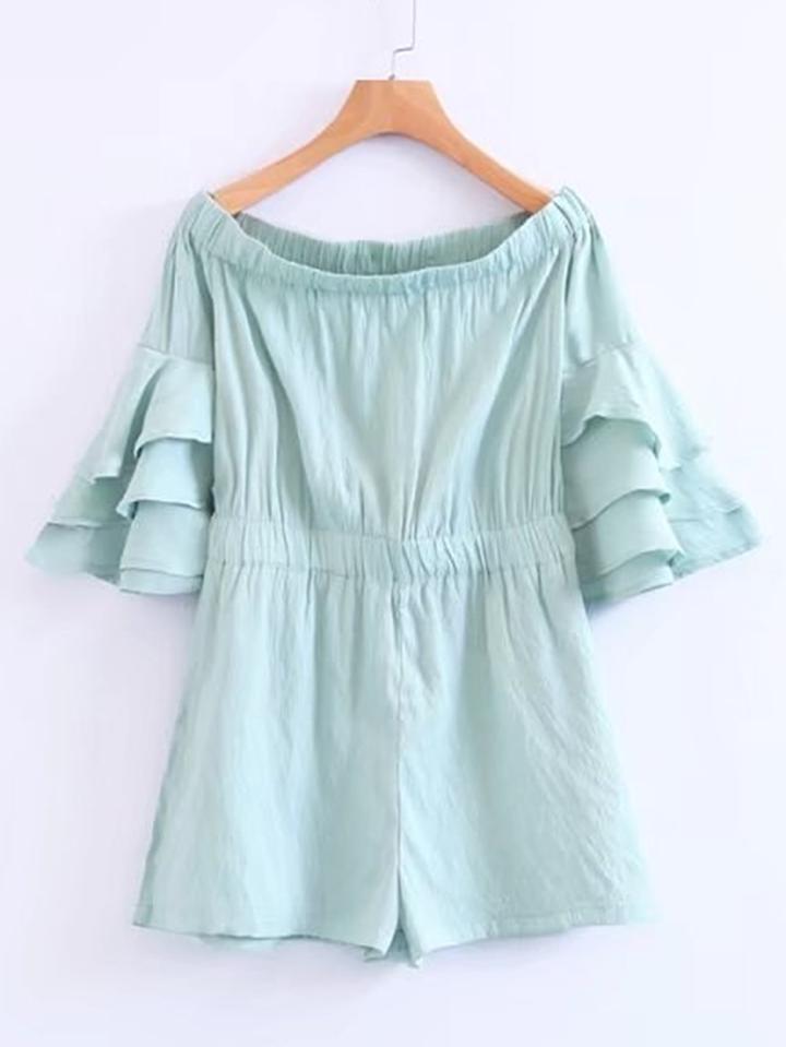 Shein Boat Neckline Layered Bell Sleeve Playsuit