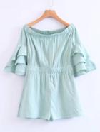 Shein Boat Neckline Layered Bell Sleeve Playsuit