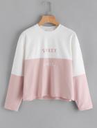 Shein Color Block Letter Embroidered Tee