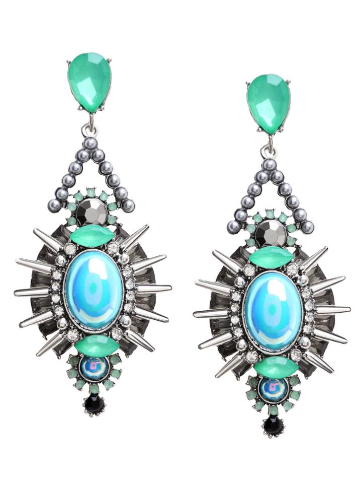 Shein Green Rhinestone Rivet Drop Earrings