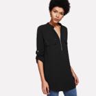 Shein Curved Hem Zip Up Front Top