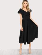 Shein Box Pleated Cross Wrap Bardot Dress