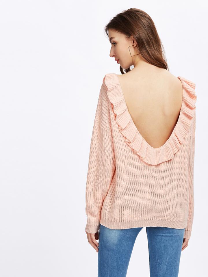 Shein Frill Trim Scoop Back Jumper