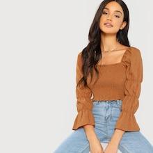 Shein Elasticized Puff Sleeve Shirred Crop Top