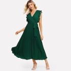 Shein Ruffle Trim Pleated Wrap Dress