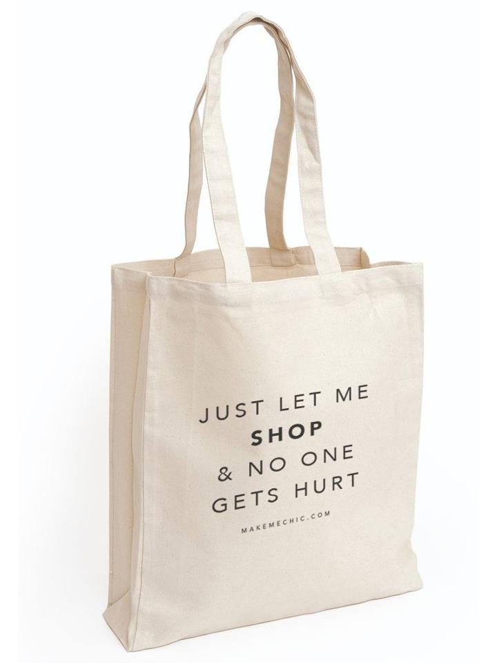 Shein White Letter Print Canvas Shopper Bag