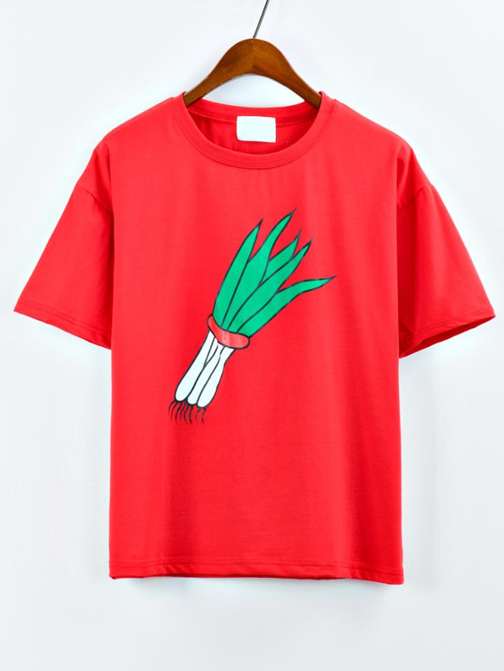 Shein Shallot Print Red T-shirt