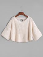 Shein Apricot Ribbed Knit Keyhole Back Bell Sleeve Crop Sweater