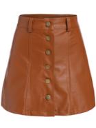 Shein Khaki Buttons A Line Pu Skirt
