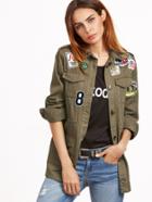 Shein Olive Green Button Up Utility Jacket With Patch