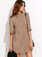 Shein Camel Suede Scallop Mini Dress
