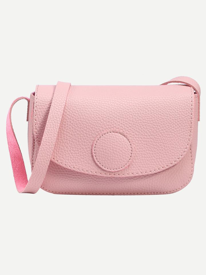 Shein Pink Pebbled Faux Leather Round Patch Flap Bag