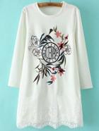 Shein White Crew Neck Embroidered Lace Dress