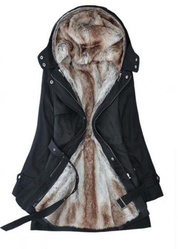 Rosewe Woman Plus Size Zipper Closure Black Hooded Coats