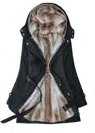 Rosewe Woman Plus Size Zipper Closure Black Hooded Coats