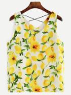 Shein Yellow Lemon Print Criss Cross Tank Top