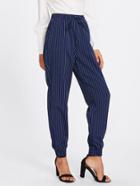Shein Shirred Waist And Hem Pinstripe Peg Pants