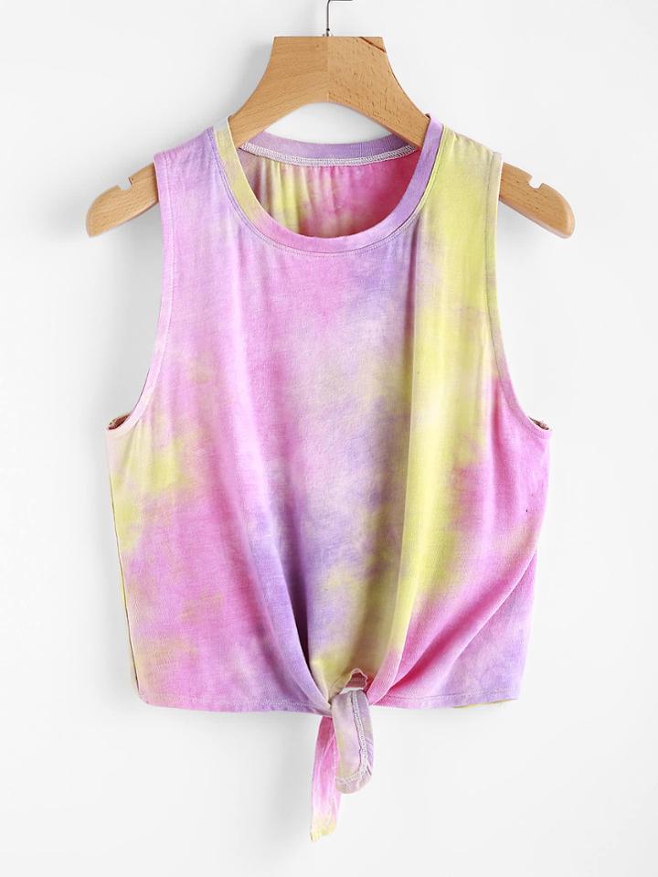 Shein Tie Dye Tie Front Tank Top