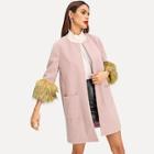 Shein Faux Fur Contrast Cuff Pocket Front Coat