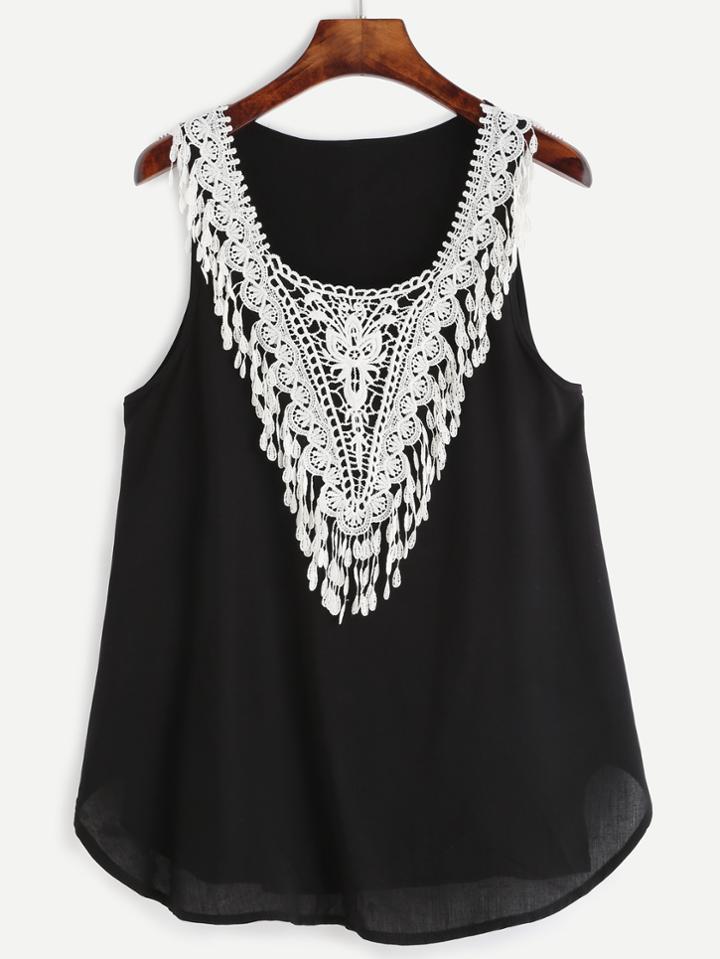 Shein Black Crochet Trim Tank Top