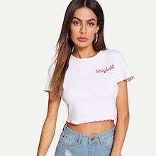 Shein Embroidered Rib Knit Tee