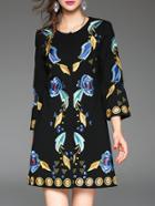 Shein Black Crew Neck Flowers Embroidered Coat