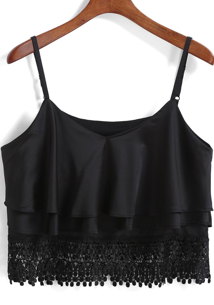 Shein Black Spaghetti Strap Lace Crop Cami Top