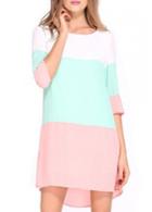 Rosewe Color Block Three Quarter Sleeve Straight Dress