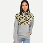 Shein Quarter Zip Leopard Print Sweatshirt