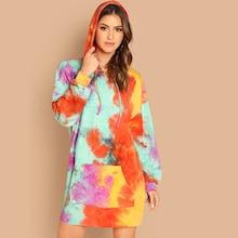 Shein Pocket Front Tie Dye Hooded Dress