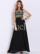 Shein Black Sleeveless Ball Tribal Tradition Embroidery Maxi Dress