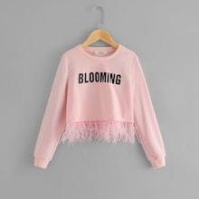 Shein Girls Raw Hem Letter Print Pullover