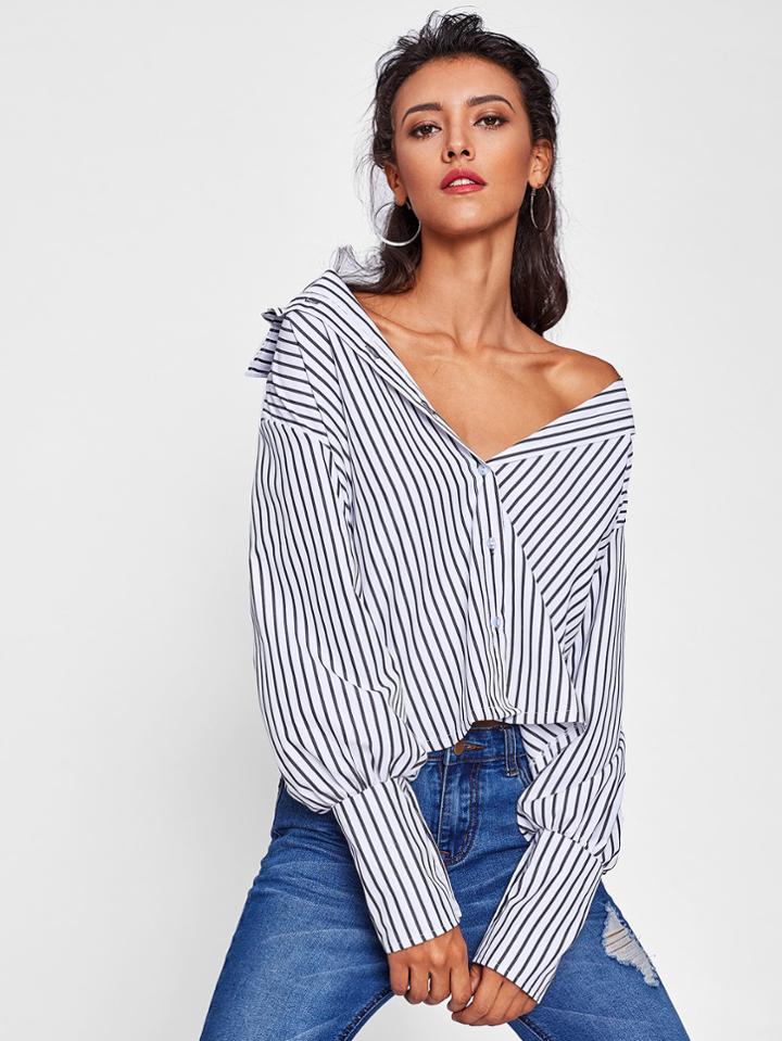 Shein Vertical Striped Wide Cuff Shirt