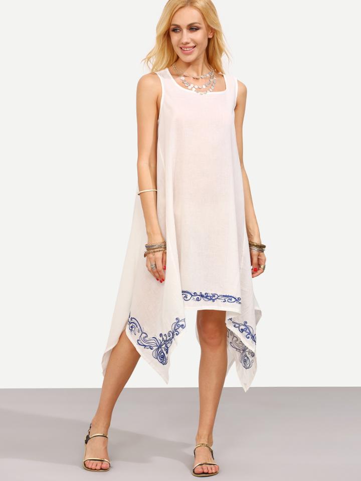 Shein White Vintage Print Asymmetrical Dress