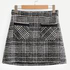 Shein Pocket Detail Plaid Tweed Skirt