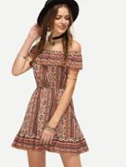 Shein Multicolor Off The Shoulder Floral Print Dress