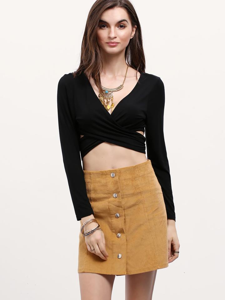 Shein Black Deep V Neck Cutout T-shirt