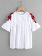 Shein 3d Embroidered Appliques Smock Blouse