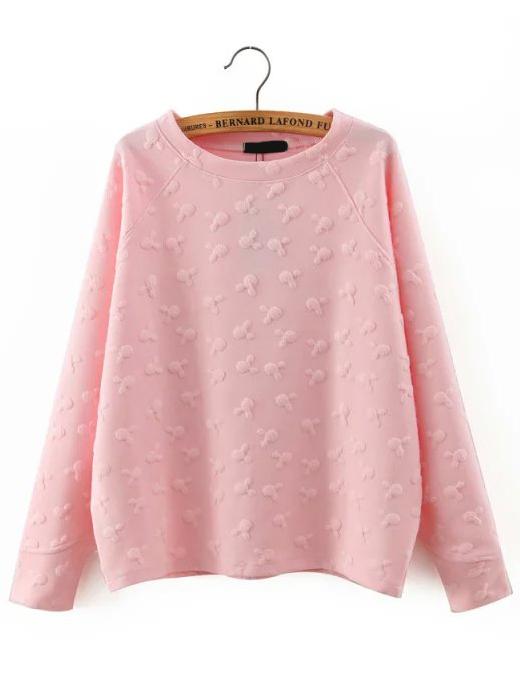 Shein Pink Round Neck Cartoon Pattern Sweatshirt