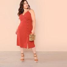 Shein Plus Button Front Surplice Wrap Cami Dress