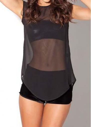 Rosewe See Through Black Cap Sleeve Blouse