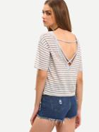 Shein Drop Shoulder Crisscross Back Striped T-shirt