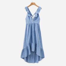 Shein Contrast Lace Ruffle Trim Striped Dress