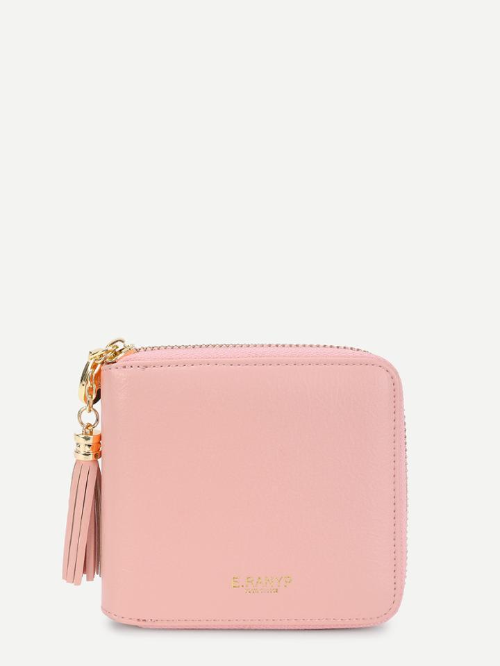 Shein Tassel Decorated Zip Around Pu Purse