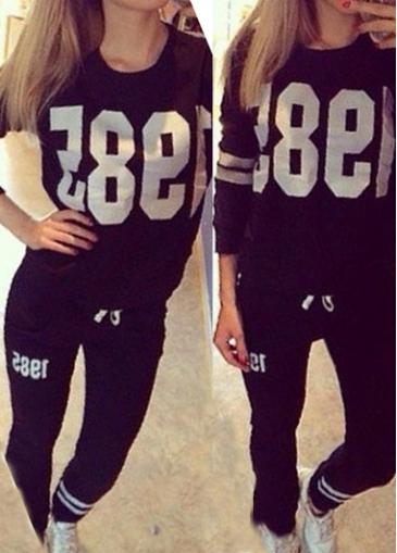 Rosewe Number Print Long Sleeve Two Piece Jumpsuit